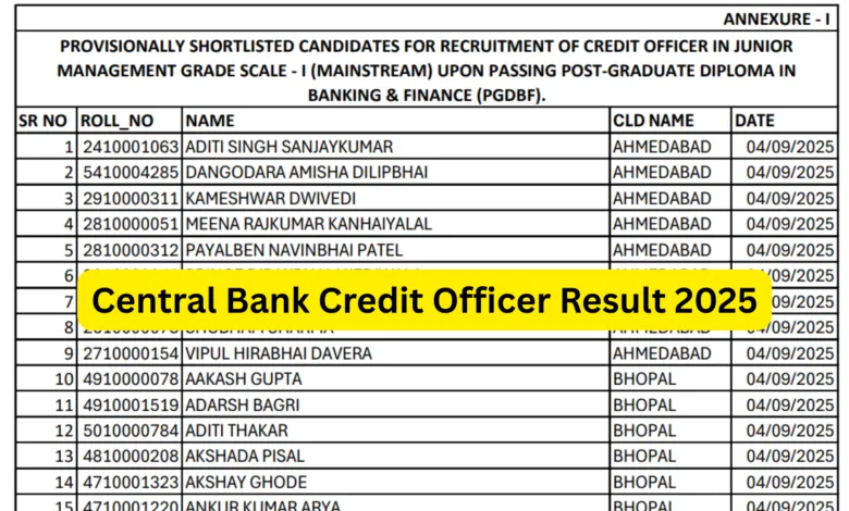 Central Bank Credit Officer Exam Result 2025 Released, Download PDF