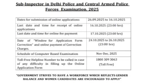 SSC CPO Sub-Inspector (SI) Recruitment 2025 Notification Released and Apply Online for 3073 Posts