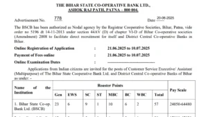 Bihar State Cooperative Bank (BSCB) Clerk Recruitment 2025 Notification Released and Apply Online for 257 Posts