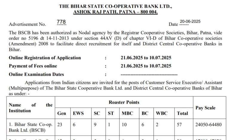 Bihar State Cooperative Bank (BSCB) Clerk Recruitment 2025 Notification Released and Apply Online for 257 Posts