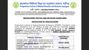 PGIMER Chandigarh Group B & C Recruitment 2025 Notification Released and Apply Online