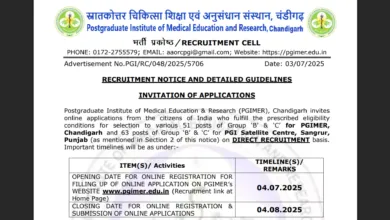 PGIMER Chandigarh Group B & C Recruitment 2025 Notification Released and Apply Online