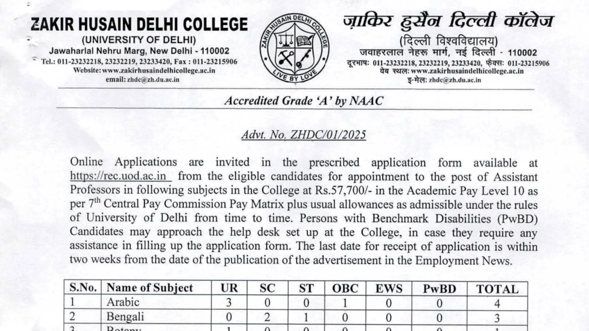 Delhi ZHDC Assistant Professor Recruitment 2025 Notification Released and Apply Online