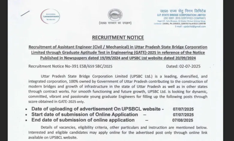 UPSBC Assistant Engineer (AE) Recruitment 2025 Notification Released and Apply Online for 57 Posts