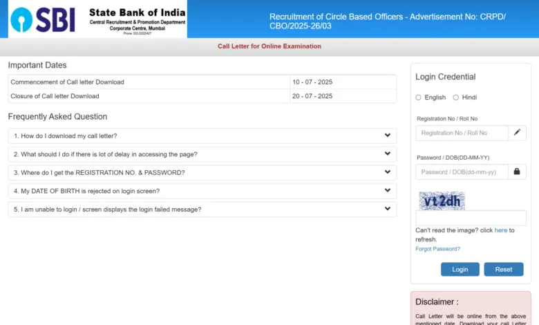 SBI Circle Based Officers (CBO) Recruitment 2025 Download Exam Date and Admit Card for 2964 Posts