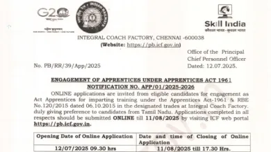 Railway ICF Apprentice Recruitment 2025 Notification Released and Apply Online for 1010 Posts