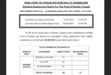 Chandigarh High Court Reader (Legal) Recruitment 2025 Notification Released and Apply Online