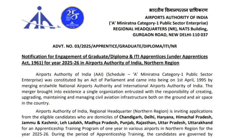 AAI NR Apprentice Recruitment 2025 Notification Released and Apply Online for 197 Posts