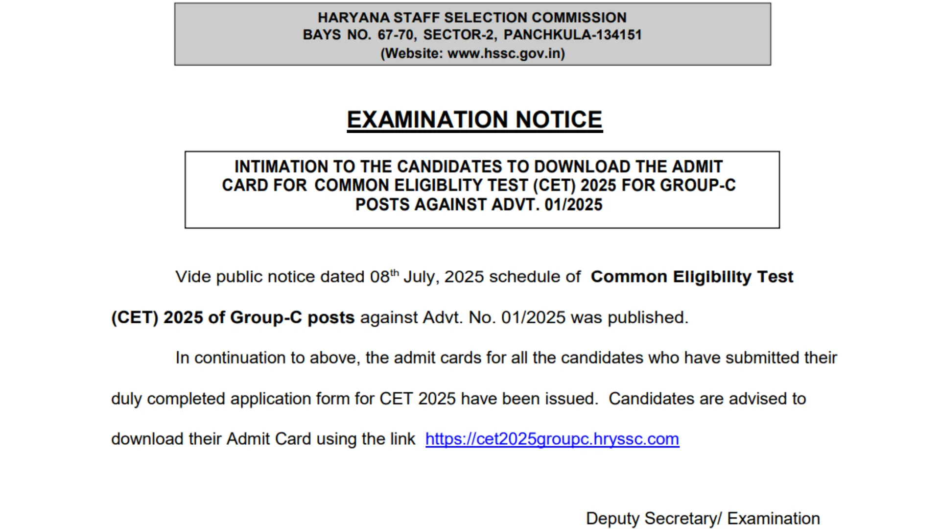 Haryana HSSC Common Eligibility Test (CET) Exam Admit Card 2025 Released, Download Now