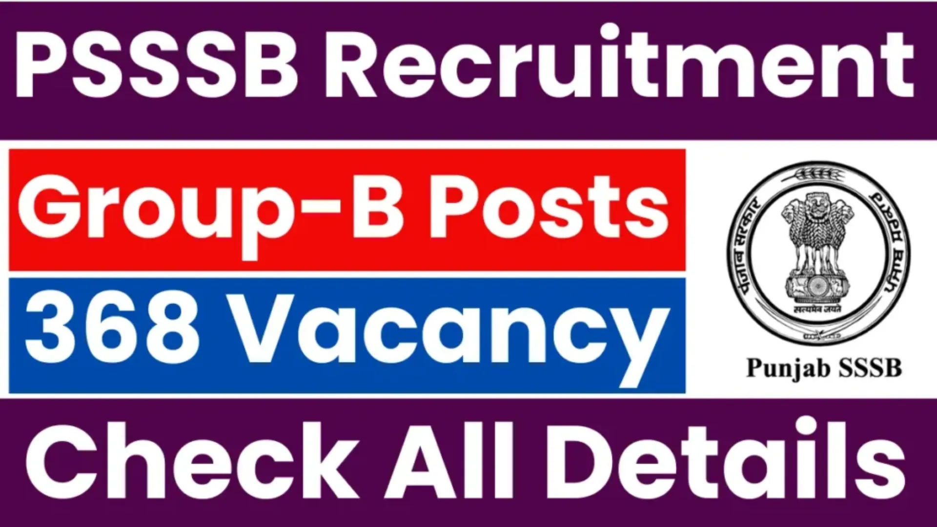 PSSSB Group B Recruitment 2025 Notification Released and Apply Online for 368 Various Posts