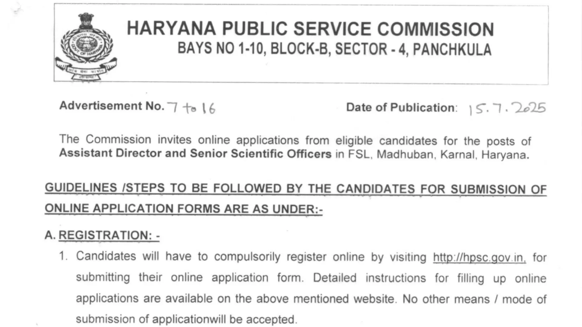 HPSC Assistant Director and Senior Scientific Officer Recruitment 2025 Notification Released and Apply Online for 47 Posts