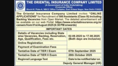 Oriental Insurance Assistant Recruitment 2025 Notification Released for 500 Posts, Apply Online