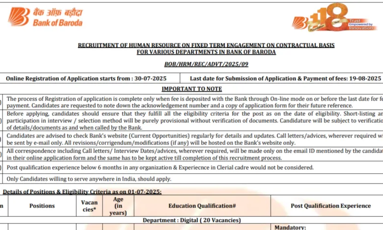Bank of Baroda Specialist Officers (SO) Recruitment 2025 Notification Released and Apply Online for 330 Posts