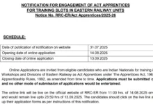 Railway RRC ER Apprentice Recruitment 2025 Notification Released for 3115 Posts, Apply Online