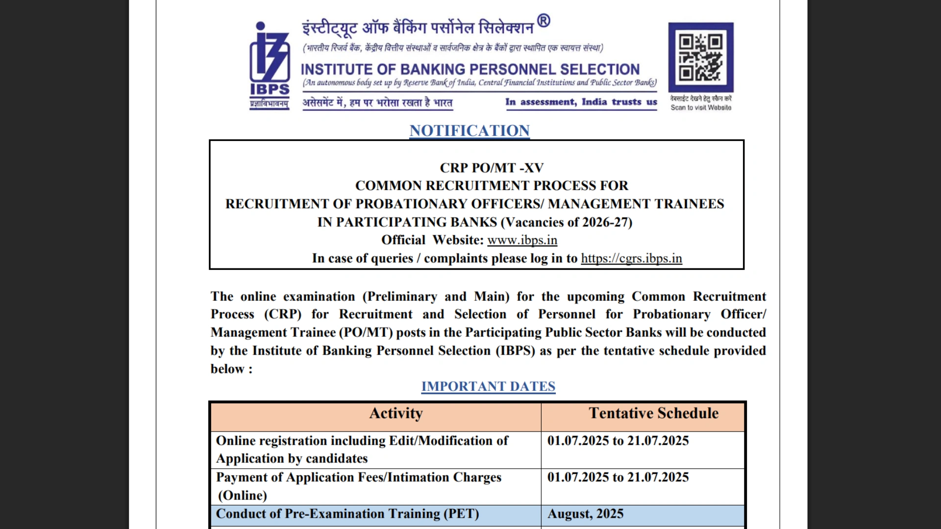 IBPS Probationary Officer (PO) / Management Trainee (MT) Recruitment 2025 Notification Released and Apply Online for 5208 Posts