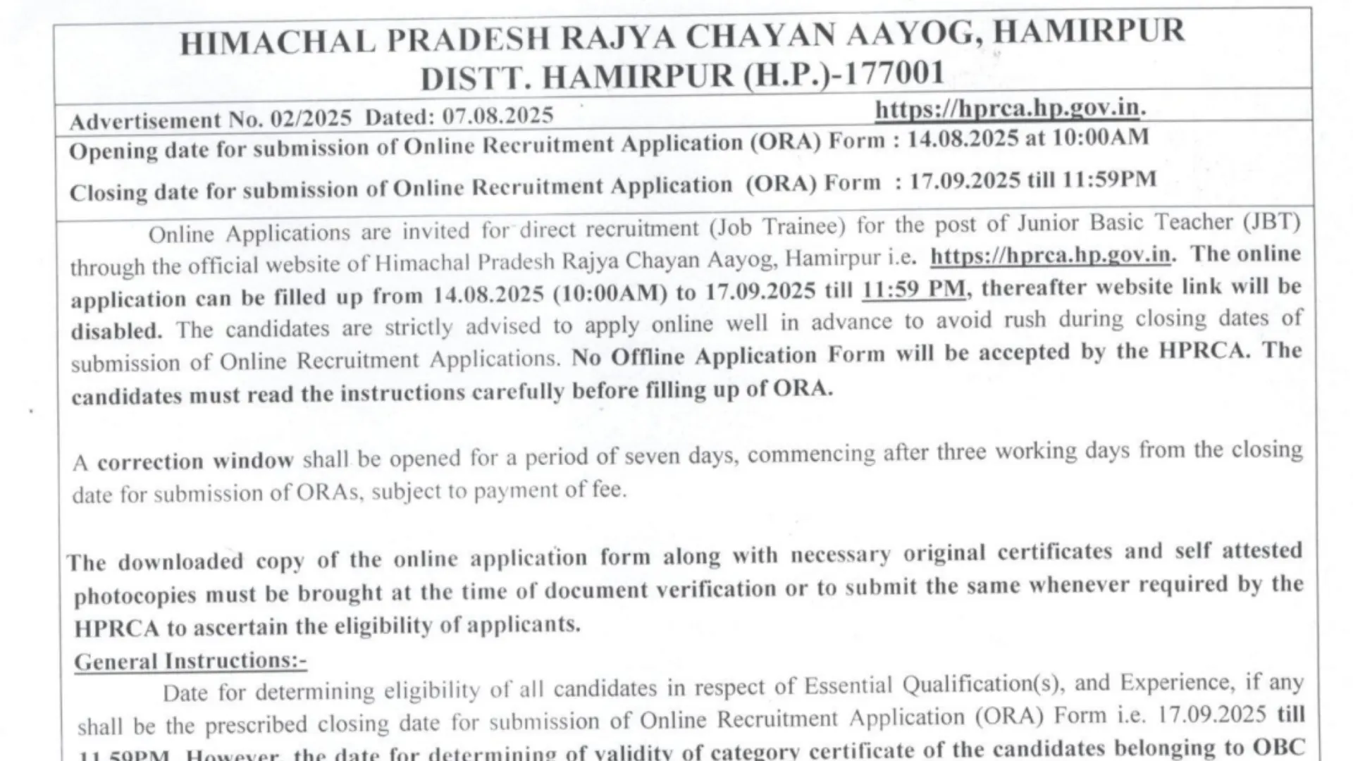 HP JBT Teacher Recruitment 2025 Notification Released and Apply Online for 600 Posts