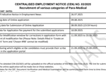 Railway RRB Paramedical Staff Recruitment 2025 Notification Released and Apply Online for 434 posts