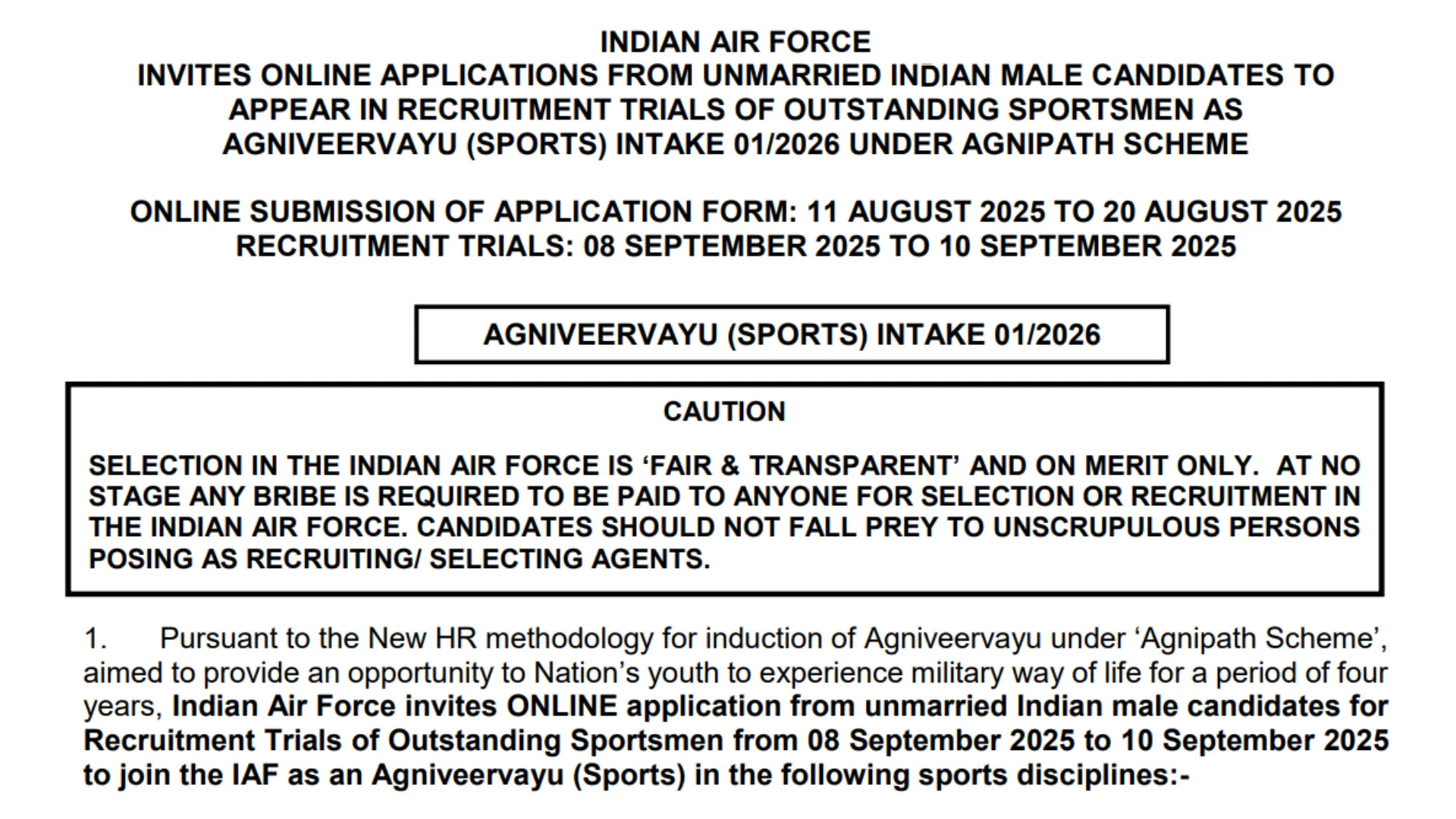 Indian Air Force Agniveer (Sports) Recruitment 2025 Notification Released and Apply Online