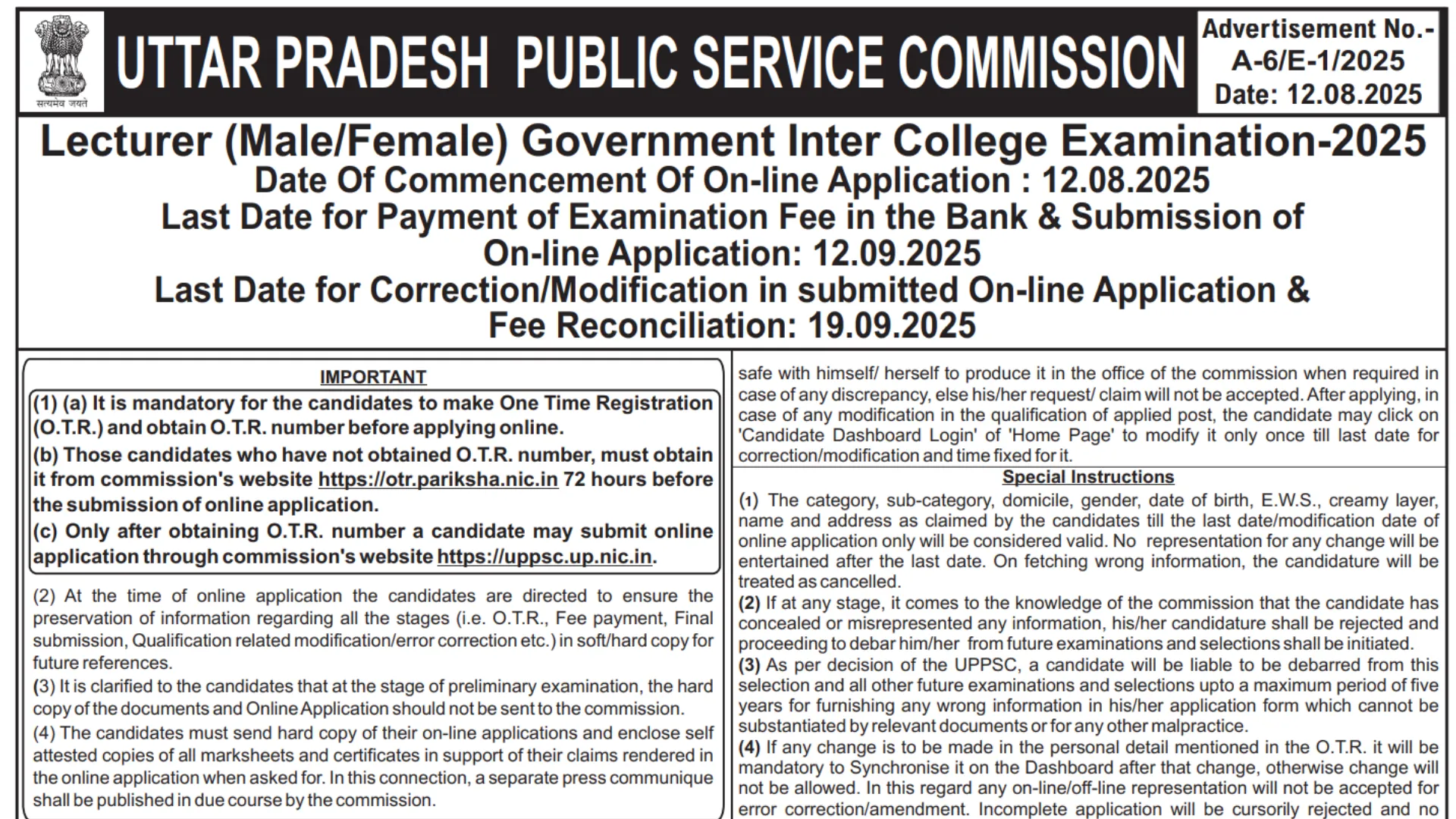 UPPSC GIC Lecturer Recruitment 2025 Notification Released for 1516 Posts, Apply Online