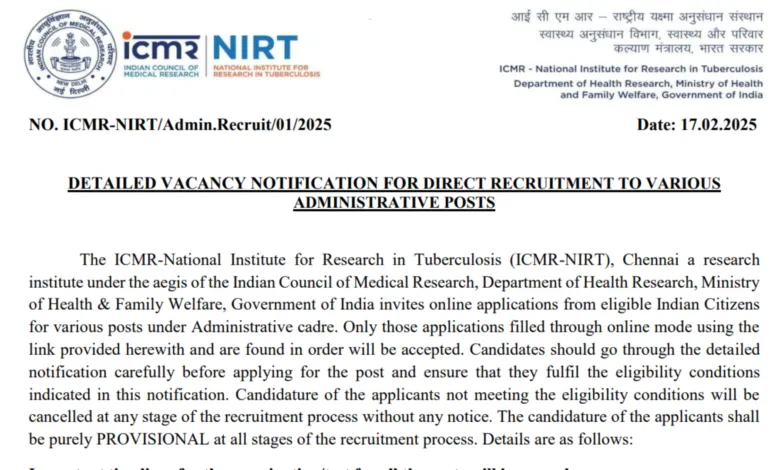 ICMR-NIRT Recruitment 2025 Notification Released and Apply for Assistant, LDC and UDC Clerks Posts