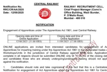 Railway RRC CR Apprentice Recruitment 2025 Notification Released for 2418 Posts, Apply Online
