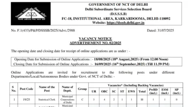 DSSSB Various Posts Recruitment 2025 Notification Released and Apply Online