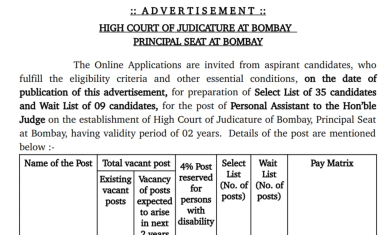Bombay High Court PA Recruitment 2025 Notification