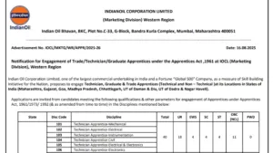 IOCL Western Region(WR) Apprentice Recruitment 2025 Notification Released for 405 Posts, Apply Online