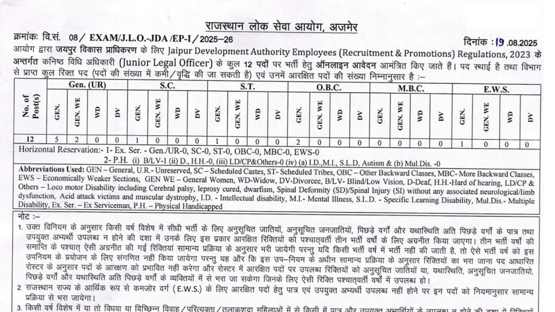 RPSC Junior Legal Officer Recruitment 2025 Notification Released and Apply Online