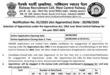 Railway RRC WCR Apprentice Recruitment 2025 Notification Released for 2865 Posts, Apply Online