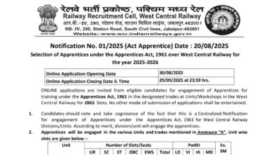 Railway RRC WCR Apprentice Recruitment 2025 Notification Released for 2865 Posts, Apply Online