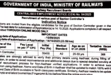 Railway RRB Section Controller Recruitment 2025 Notification Released and Apply Online for 368 Posts