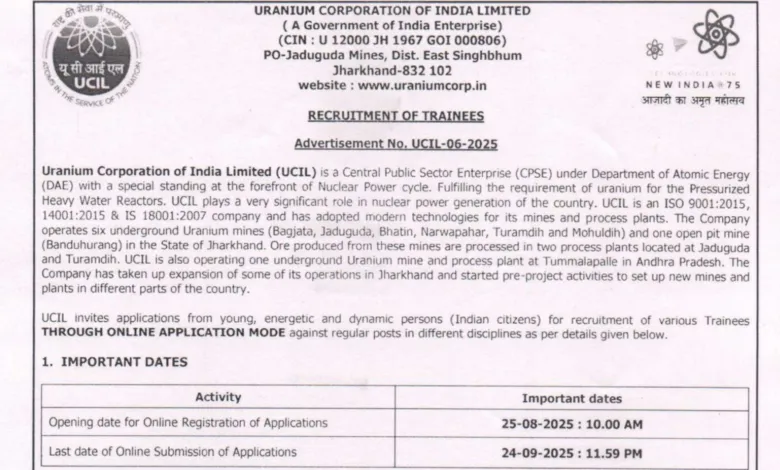 Jharkhand UCIL Trainee Recruitment 2025 Notification Released and Apply Online