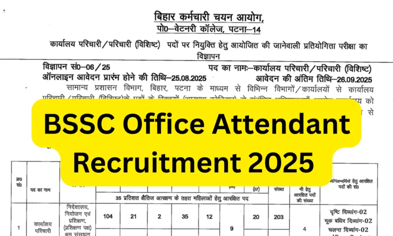BSSC Office Attendant Recruitment 2025 Notification Released and Apply Online for 3727 Posts