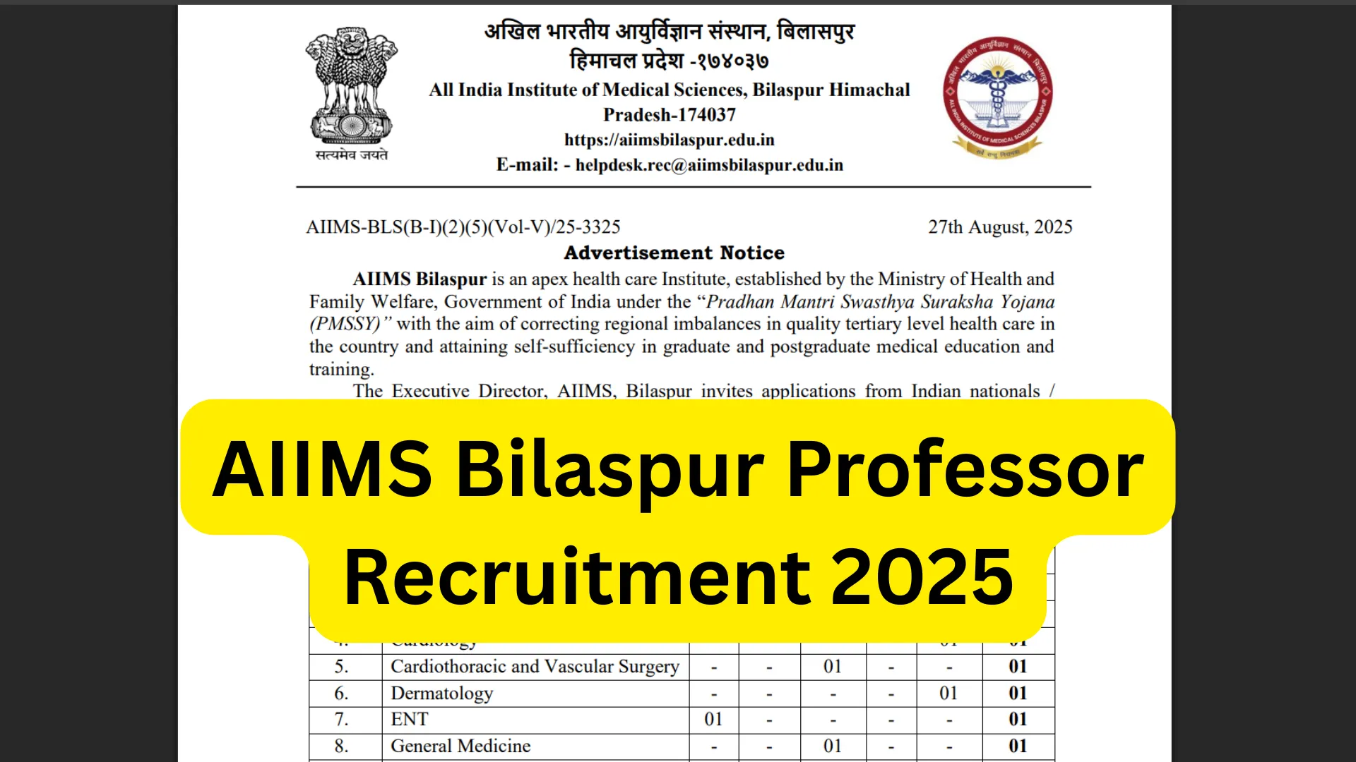 AIIMS Bilaspur Faculty Recruitment 2025 Notification Released and Apply Online for 90 Posts