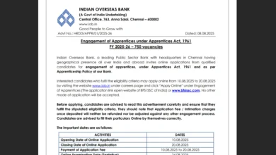 Indian Overseas Bank Apprentice Recruitment 2025 Notification Released and Apply Online for 750 Posts