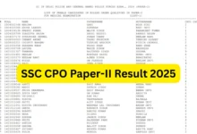 SSC CPO Paper II Result 2025 Declared, Download Merit List & Cutoff PDF