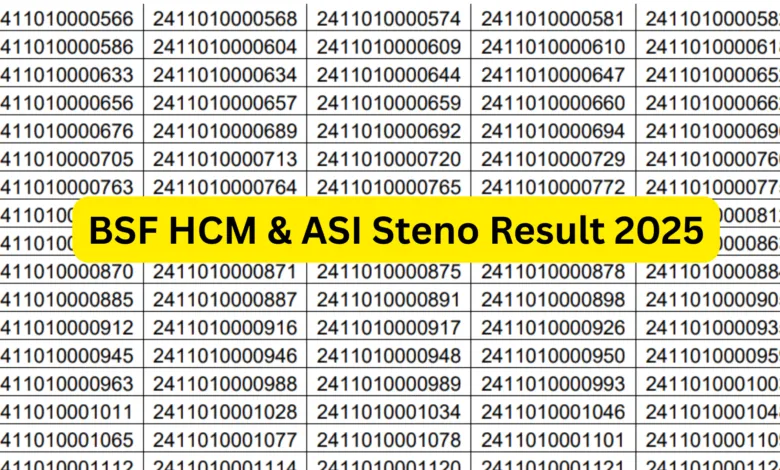 BSF HCM & ASI Steno Result 2025 Released for 1760 Posts, Download PDF