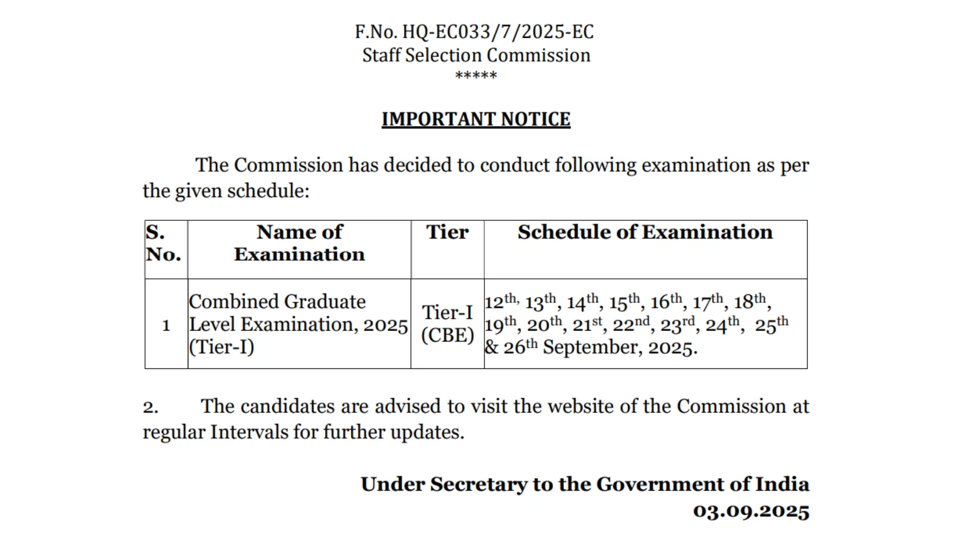 SSC CGL (Graduate Level) Tier-I Exam Date and Admit Card 2025 Released, Check Now