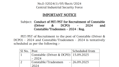 CISF Constable Driver Exam Date and Admit Card 2025 Released for 1124 Posts, Check Now