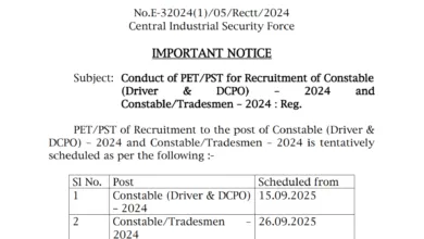 CISF Constable Tradesmen Exam Date and Admit Card 2025 Released for 1161 Posts, Check Now