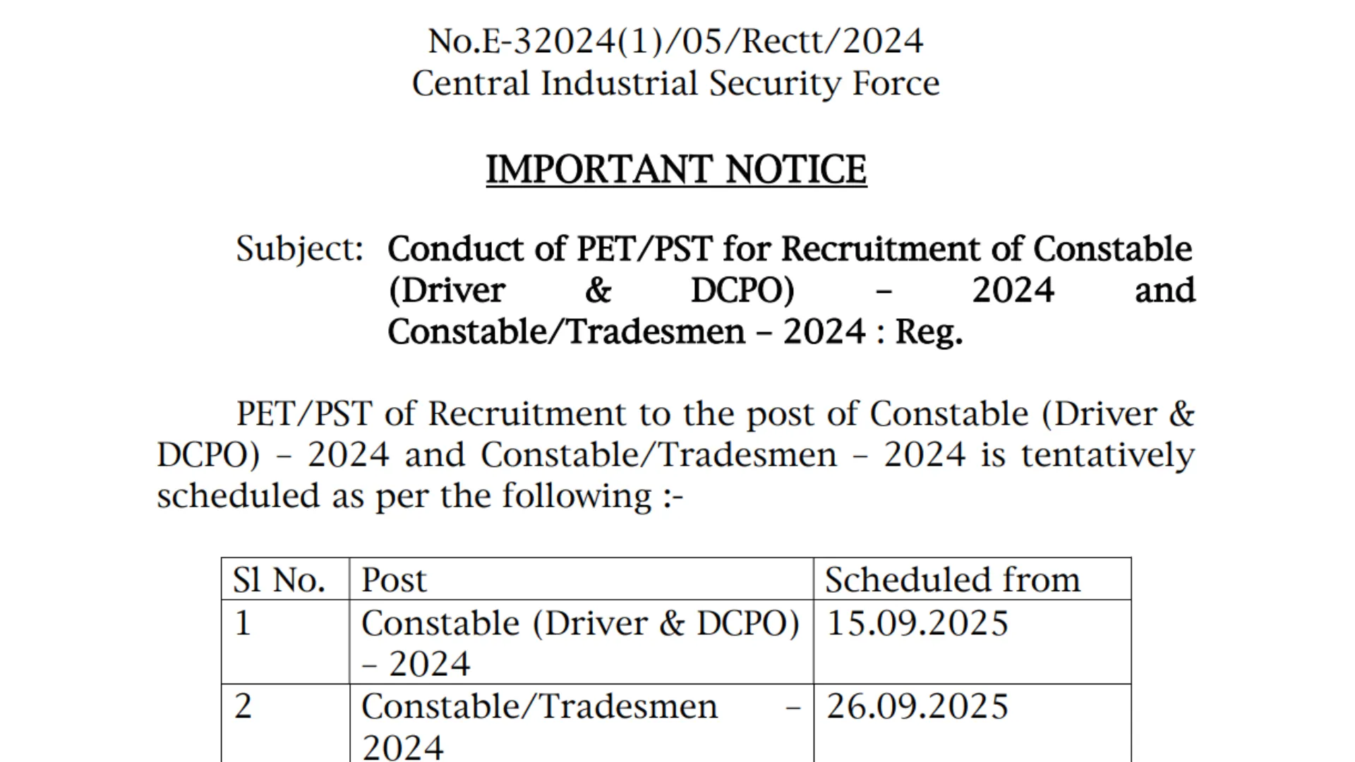 CISF Constable Tradesmen Exam Date and Admit Card 2025 Released for 1161 Posts, Check Now