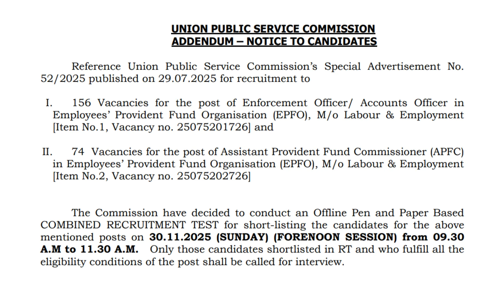 UPSC EPFO Exam Date and Admit Card 2025 Released for 230 EO/AO and APFC Posts, Check Now
