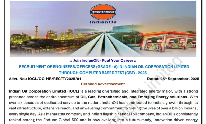 IOCL Engineer Recruitment 2025 Notification Released and Apply Online for Various Posts