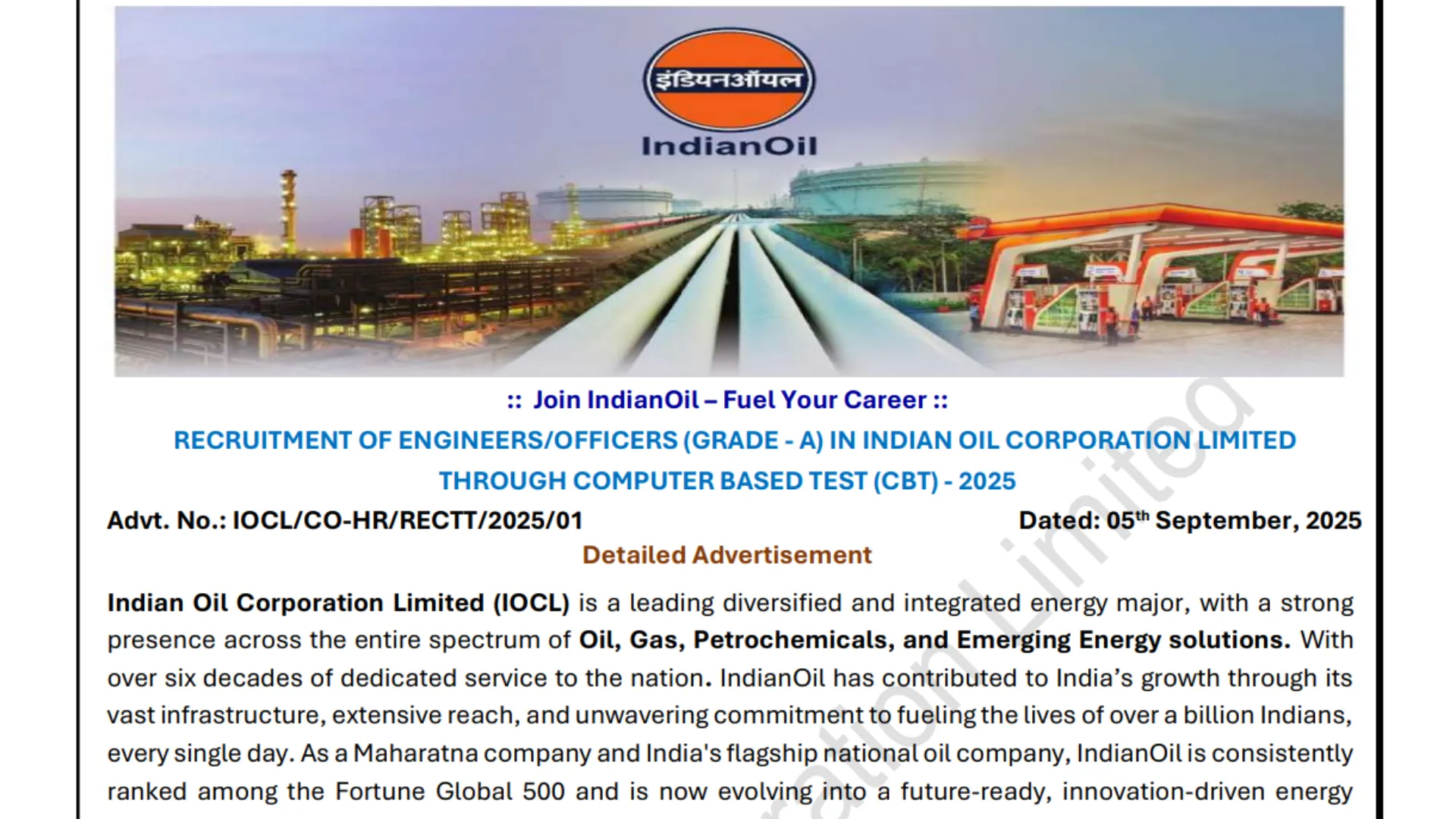IOCL Engineer Recruitment 2025 Notification Released and Apply Online for Various Posts