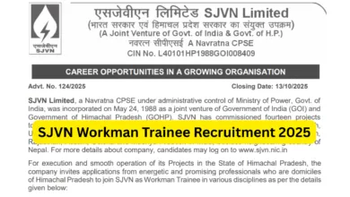 SJVN Workman Trainee Recruitment 2025 Notification Released and Apply Online for Various Posts