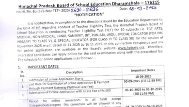 HP TET November 2025 Notification Released, Check Online Application Dates & Exam Dates