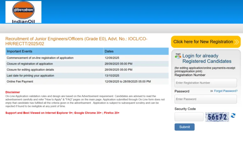 IOCL Junior Engineer Recruitment 2025 Notification Released and Apply Online