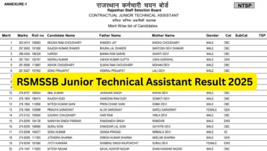 Rajasthan RSMSSB Junior Technical Assistant (JTA) Exam Result 2025 Released – Download PDF