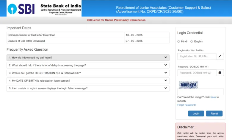 SBI Bank Clerk Prelims Exam Date and Admit Card 2025 Released for 5583 Posts, Check Now
